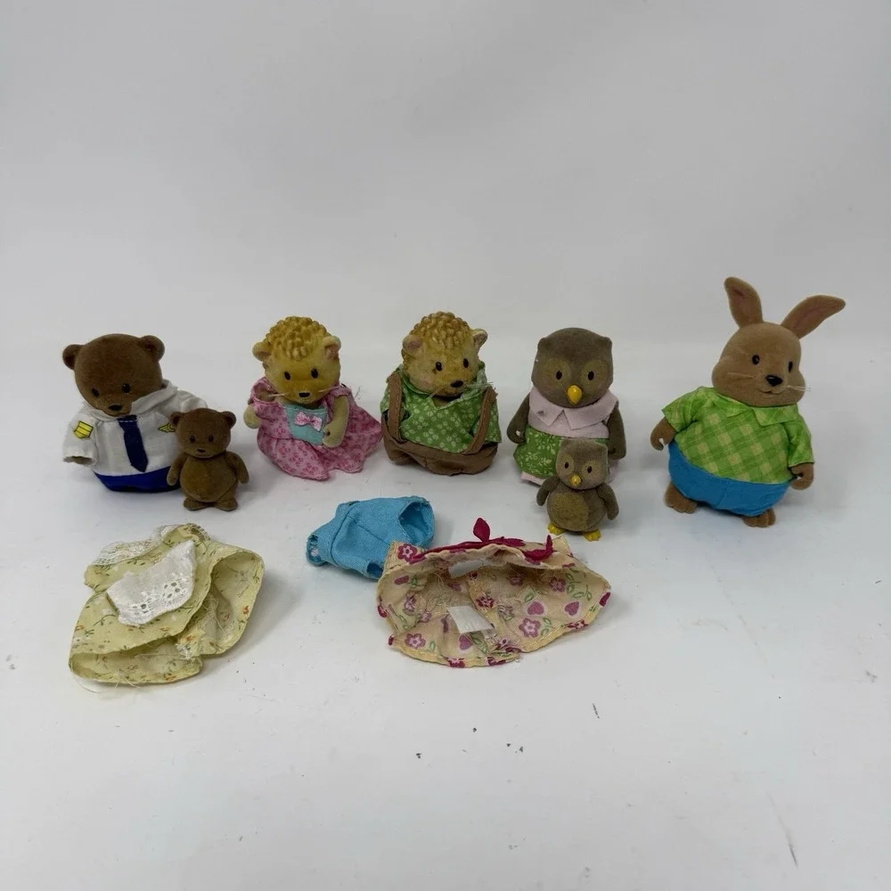 Lil Woodzeez Family Dolls Animal Figures - Bear Owl Bunny Hedgehog Lot Of 7